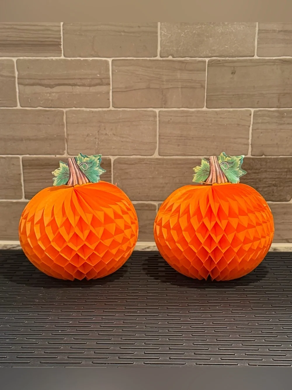 Set of 2 Amscan Orange Honeycomb Paper Pumpkin Halloween Fall Centerpieces